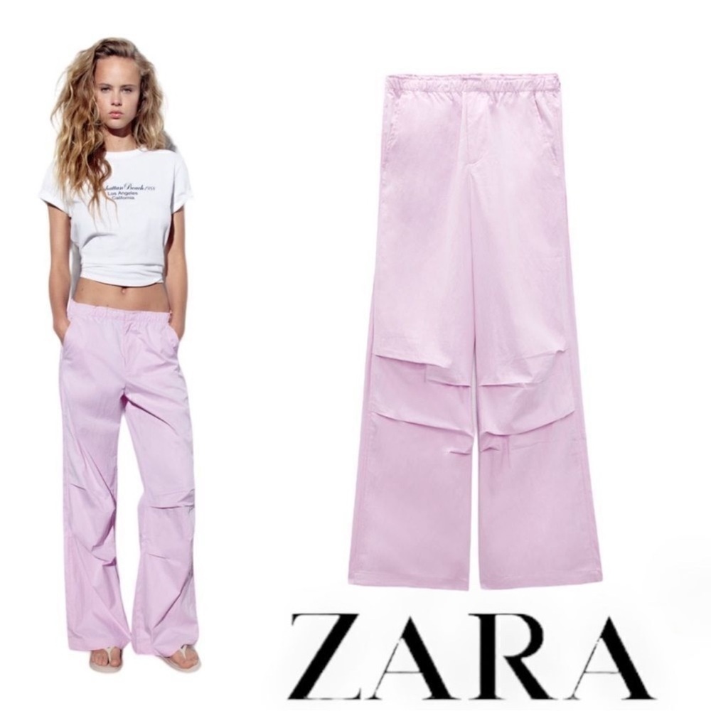 Zara Nylon Pink Wide-Leg Pants